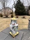 Vintage Chinese Famille Rose Vase Table Lamp With Flowers   Salamanders 32    Tall
