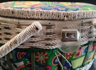 Vintage 1970s Sears Best Sewing Basket W plastic Tray White Wicker Floral 