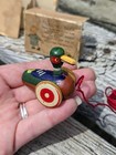 Antique Pre-war Doll Companion Miniature Wooden Duck Pull Toy W box       rare