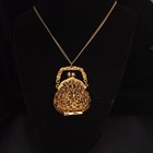 Vintage Filigree Large Lg Purse On Chain Necklace  28    Gold Tone