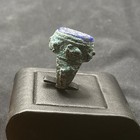 Ancient Roman Style Bronze Lapis Lazuli Intaglio Stone Ring With Rare Patina 