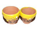 2 Hunny Round Yellow Hand Painted Sticker Print Pots 2 5   Poobx