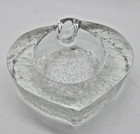 Vtg 70   s Scandinavian Ice Glass Heart  apple  Ashtray  trinket  Vide Poche Bowl