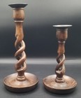 Vintage Open English Barley Twist Oak Wood Handmade Candlesticks