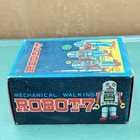 Vintage Retro Robot-7 Wind-up Mechanical Tin Litho Toy Walking  Original Box Nos