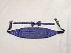 Vintage Neiman Marcus Blue Geometric Silk Cummerbund   Bow Tie Set 1993 W  Box