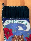 Needlepoint Christmas Stocking Cat Kitten Holiday Joys Be Many Velvet Backing