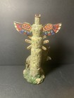 Vintage Buffalo Totem Pole Figurine Native American Style Resin Statue 9    Tall