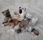 Vintage Cat Figurine Lot 10 Porcelain Ceramic Resin Siamese Mixed Shaped Sizes 