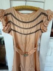 Antique 30 s Peach Taffeta Satin Beaded Ruffled Dress As Is Tlc Size Xs s