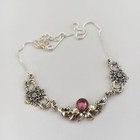 Artisan Vintage Silver Necklace Pink Bib Romantic Unique Art Floral 925 Gift 16 
