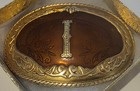 Vintage Metal Belt Buckle  Brass And Enamel  Letter I  Initial I  Nice German