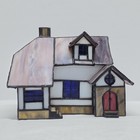 Vintage Stained Glass Old Village House Cottage Lamp Or Flameless Candle Shade