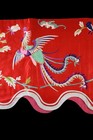 Vintage Chinese Embroidered Red Silk Textile Panel  Phoenix   Peonies  Late Qing