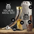 Viking Culture - Viking Horn Mug With Beer Opener  Stand  Genuine Fur Belt 