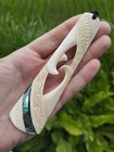 Hei Toki Koru Maori Pendant Large Hand Carved Bone Abalone Eyes New Zealand