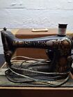 Antique 1910 Singer Red Eye Motorized Sewing Machine  66 In Case Please Read