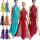 Us Women s Rhinestones Lyrical Costume Split Dress Flowy Maxi Dress Performance