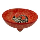 Hand Painted Talavera Dia De Los Muertos Bowl Red Skeleton Cat