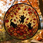 Black Cats Autumn Leaves Stained Glass Window Suncatcher