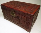 Vintage Chinese Oriental Hand Carved Wood Jewelry Treasures Chest 11       Long