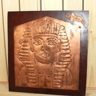 Vintage Egyptian Hand Made Wall Hanging Copper wood Plaque Tutankhamun