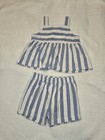 Little Lass 2 Piece Sleeveless Top   Shorts Set Striped Blue White Nautical 24m
