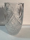 Vintage Cut Crystal Vase Starburst Diamond Crosshatch Scalloped Rim Lead 10 