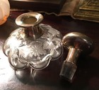 Antique Victorian Perfume Scent Bottle Etched Glass Floral Silver Ornate 642 C
