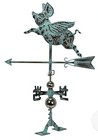 New Handcraft Copper Patina Metal 3d Flying Pig Weathervane Roof Mount Farm