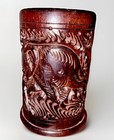 Antique Hand-carved Wooden Brush Pot Bitong Figural Elephants Rare Find     