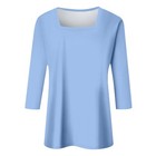 Shirt For Women Fashion Casual Square Neck 3 4 Sleeve Loose Solid Color T-shirts