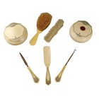 Vintage 7 Piece French Floral Celluloid Art Deco Vanity Dresser Set