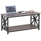 2-tier Center Coffee Table For Living Room W storage Shelf   Round Corners Grey