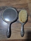 Antique Vintage Hand Mirror Brush Set  Heavy Weighted Silver Victorian Vanity Se
