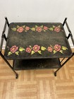 Vintage Relyon Folding Metal Bar Cart Serving Tea Trolley Black Floral 2-tier