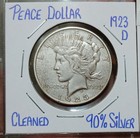 3 Coin Lot  1923 D Silver Peace Dollar   Silver Roosevelt Dime   Lincoln Cent