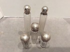 Rare Set  Sterling Silver Powder Vanity Vintage Antique Glass Jars Set Of 5  
