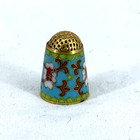 Cloisonne Brass Thimble Enamel Flowers Vintage