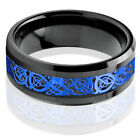      Mens Rings Blue Celtic Dragon Black Ring Tungsten Rings For Men Wedding Bands