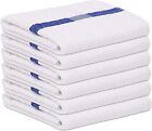 Bath Towels Set 22x44 White Blue Center Stripe Cotton Blend Pool Gym Spa Hotel