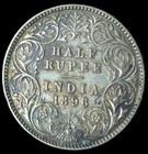 Lustrous Rare British India Victoria Silver 1 2 Rupee 1896 C Incused Np1j
