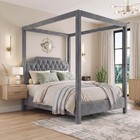 Garvee Upholstered Full queen king Size Bed Frame With Canopy Poles   Headboard