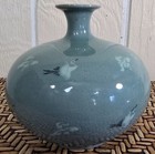 Korean Bluish Green Celadon Crane Vase W crackle Glaze Approx  5-1 2 