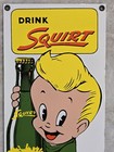 Drink Squirt Porcelain Enameled Advertising Sign 1986 Usa 14 x6  Ande Rooney