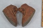  Antique Baby Shoes Doll High Button Brown Leather 19th C Original 1800