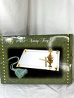 Vtg Mirror Glass Vanity Tray Rail Perfume Filigree Brass Caps Footed Dresser New