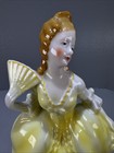 Vintage Victorian Lady With Fan Figurine Planter Vase Yellow Dress Made In Japan