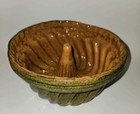 Antique Early19th Century Yelloware Mold Green Speckled Glaze