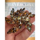 Antique Brooch Topaz Amber Gold Colors Large Great Weight Unsigned Looks Sherman